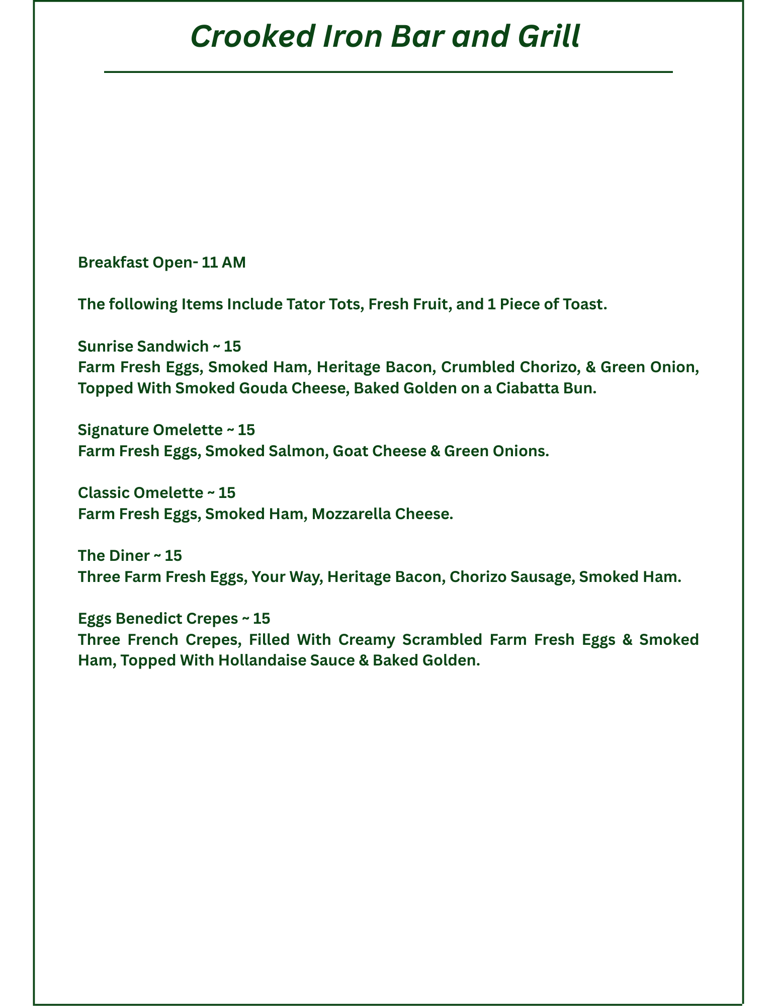 Breakfast menu Breakfast menu